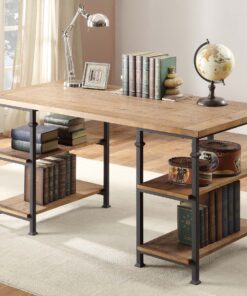 HOMELEGANCE Factory Metal Frame Writing Desk, Rustic Brown 26 91bLh 352L