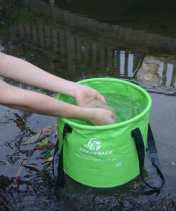 Premium Collapsible Bucket by Freegrace - Compact Portable Folding Water Container - Lightweight & Durable - Includes Handy Tool Mesh Pocket Green 16L 17 91bQrINnktL