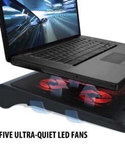 ENHANCE Gaming Laptop Cooling Pad Stand with LED Cooler Fans , Adjustable Height , & Dual USB Port for 17 inch Laptops - 5 Ultra Quiet High Performance Fans 2630 RPM & Built-In Bumpers - Red 23 91bUDJTpRqL 1