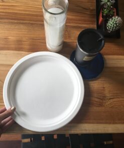 Susty Party 10-Inch Compostable Round (50-Count), Sugarcane Heavy Duty Disposable Biodegradable Plate for Dinner, White 9 91bY6shAYiL