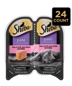 Sheba Wet Food PERFECT PORTIONS Paté Adult Wet Cat Food Trays (24 Count, 48 Servings), Delicate Salmon Entrée, Easy Peel Twin-Pack Trays , 1.32 Ounce (Pack of 48) 1.32 Ounce (Pack of 48) 31 91bmLf6XRKL
