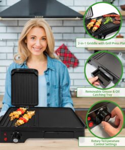 Nutrichef 2-in-1 Panini Press Grill & Griddle | Nonstick Coating, Temperature Control | Multiuse Countertop Sandwich Maker | Removable Drip Tray | 1500W | Compact Electric Griddle | 20.3 x 12.5 x 5.3 30 91boNzKg0fL