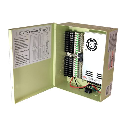 InstallerCCTV 18 Channel 29 Amp 12V DC CCTV Distributed Power Supply Box for Security Camera, DVRs. UL Listed