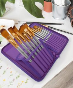 MyArtscape Paint Brushes - 15 Pc Art Brush Set for Watercolor, Acrylic, Oil & Face Painting | Short Handle Artist Paintbrushes with Travel Holder & Gift Box (Royal Purple) Royal Purple 16 91bxvxOFuCL