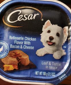 CESAR Adult Wet Dog Food Loaf & Topper in Sauce Rotisserie Chicken Flavor with Bacon & Cheese, 3.5 oz. Easy Peel Trays, Pack of 24 3.5 Ounce (Pack of 24) 33 91c5HYs1j L 3