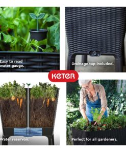 Keter Easy Grow 31.7 Gallon Raised Garden Bed with Self Watering Planter Box and Drainage Plug-Perfect for Growing Fresh Vegetables, Flowers and Herbs Graphite 28 91cCPPlWSCL