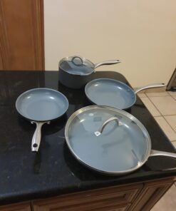 GreenPan Lima Hard Anodized Healthy Ceramic Nonstick 12 Piece Cookware Pots and Pans Set, PFAS-Free, Oven Safe, Gray 36 91cKpGb6RcL