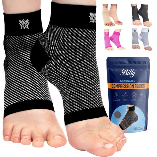 Bitly Plantar Fasciitis Socks for Women & Men - Best Foot & Ankle Compression Sleeve, Brace for Everyday Use - Provides Arch Support & Heel Pain Relief (Black, Large) Black 1