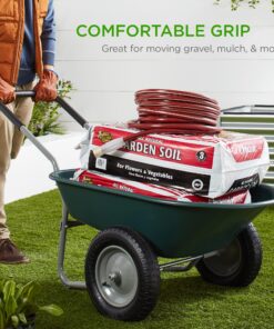 Best Choice Products Dual-Wheel Home Utility Yard Wheelbarrow Garden Cart w/Built-in Stand for Lawn, Gardening, Grass, Soil, Bricks, and Construction, Green 33 91cdbDUbDBL