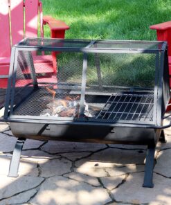 Sunnydaze 36-Inch Northland Outdoor Rectangular Fire Pit with Cooking Grill, Poker, and Spark Screen - Black Finish 32 91chdC51iML