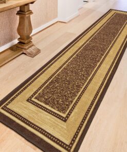Machine Washable Bordered Design Non-Slip Rubberback 2x7 Traditional Runner Rug for Hallway, Kitchen, Bedroom, Living Room, 1'10" x 7', Brown Border Dark Brown Runner - 1'10" x 7' 36 91cm6vmN7PL