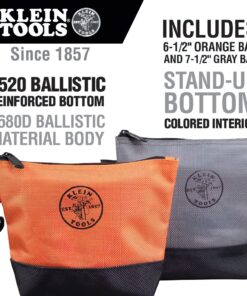 Klein Tools 55470 Utility Bag, Stand-Up Zipper Tool Bags, Tough 1680d Ballistic Weave, Reinforced Bottoms, Orange/Black, Gray/Black, 2-Pack 17 91d0Rt3obpL