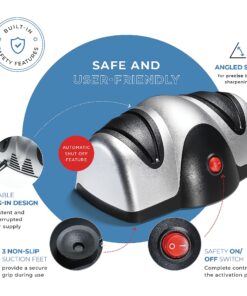 Electric Kitchen Knife Sharpener - Professional Knife Sharpener for Straight Edge Knives - 2 Stage Knife Sharpener with Sapphirite Wheels - Repair, Restore & Polish Blades & Cutters - Black Sagler 12 91dJB7Uxc2L