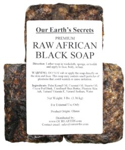 Our Earth's Secrets Premium Natural Raw African Black Soap, 3 Pound Unscented 3 Pound (Pack of 1) 18 91dL2HxUVL