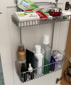 mDesign Steel Over Cabinet Kitchen Storage Organizer Holder or Basket - Hang Over Cabinet Doors in Kitchen, Pantry, Bathroom - Holds Dish Soap, Window Cleaner - Concerto Collection - Chrome Pack of 1 33 91dLccq0T8L