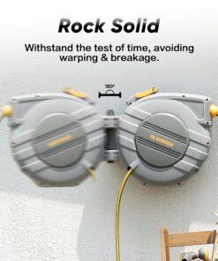 GLAHODEN Retractable Garden Hose Reel, 5/8in x 65ft+6ft Slow Return System Water Hose Reel, Patented Design for Any Length Lock Increase Flow Rate By 20% 2 Year Anti-fading Hose Reel Wall Mount 5/8" 65FT 23 91dRcHhSb2L