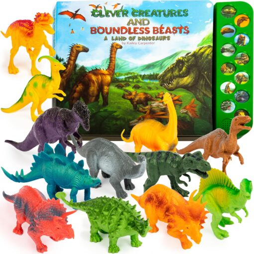 Li'l-Gen Dinosaur Toys for Kids 3-5 - Interactive Dinosaur Sound Book w/Realistic Roars & 12 Large Dinosaur Toys (7") - Interactive Set of Dino Toys for Kids 3+, Toy Dinosaurs for Toddlers (No Mat) Without Mat