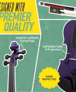 Mendini By Cecilio Violin For Kids & Adults - 4/4 MV Purple Violins, Student or Beginners Kit w/Case, Bow, Extra Strings, Tuner, Lesson Book - Stringed Musical Instruments 4/4 (Full Size) Purple 16 91dwe0FqXaL