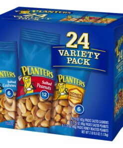 PLANTERS Variety Packs (Salted Cashews, Salted Peanuts & Honey Roasted Peanuts), 24 Packs - Individual Bags of On-the-Go Nut Snacks - No Cholesterol or Trans Fats - Source of Fiber and Healthy Fats 24 Count (Pack of 1) 28 91eN9TkSYFL 1