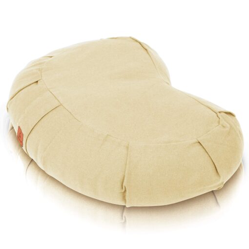 Seat Of Your Soul Crescent Meditation Cushion –10 Colors Half-Moon Yoga Pillow; Organic Cotton Zafu Cover & Zipper Liner to Adjust USA Buckwheat Hulls; Floor Pouf for Sitting Kids, Men or Women Natural