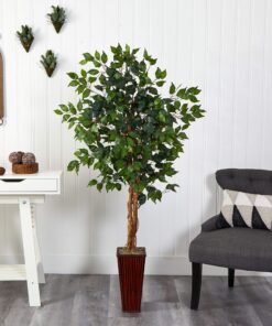 Alternative view of Nearly Natural 5924 5.5ft. Ficus Tree with Bamboo Planter,Green