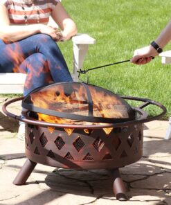 Sunnydaze Bronze Crossweave Wood-Burning Fire Pit - Includes Spark Screen, Fireplace Poker, and Round Cover - 30-Inch 30 in 19 91eXcKbdvRS