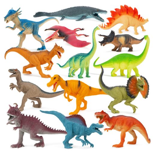 Boley 14 Pk Dinosaur Toys for Kids with Educational Pamphlet - 9" Long Dinosaur Toy Figures for Boys & Girls Ages 3+ 14 Pack + Dino Pamphlet