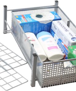DecoBros Mesh Cabinet Basket Organizer with Split Card, Silver (Medium - 9.4 x 15.3 x 5) Medium - 9.4 x 15.3 x 5 26 91eo5jl611L