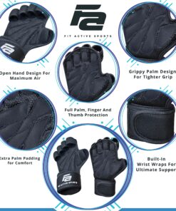 Fit Active Sports New Ventilated Weight Lifting Workout Gloves with Built-in Wrist Wraps for Men and Women - Great for Gym Fitness, Cross Training, Hand Support & Weightlifting. Large 31 91eoKCB55DL
