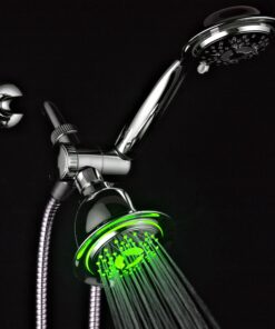 PowerSpa All-Chrome 7-Color LED Shower Head/Hand Held Shower High Pressure Twin Combo Showerhead System with Air Turbo Technology - Includes Premium Stainless Steel Hose and 3-way Water Diverter 24 91erMH2uRAL