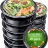 PrepNaturals Reusable Plastic Containers with Lids, 10 Pack, Black, Meal Prep Bowls, Lunch Containers, BPA, PVC and Phthalate Free, Microwave and Freezer Safe Circular 18 91etgzPkr3L