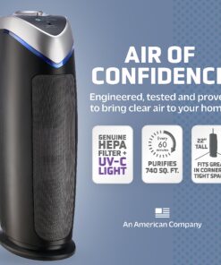 Alternative view of GermGuardian Air Purifier with HEPA 13 Filter, Removes 99.97% of Pollutants, Covers Large Room up to 743 Sq. Foot Room in 1 Hr, UV-C Light Helps Reduce Germs, Zero Ozone Verified, 22", Gray, AC4825E