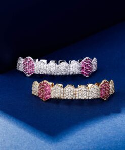 JINAO 18K Gold Plated Gold Finish 8 Top Teeth 8 Bottom Tooth Hip Hop Mouth Grills for Men and Women Gold Pink 10 91eyiBdWiVL