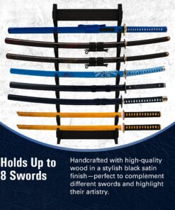 Whetstone Cutlery 8-Tier Wall Display Sword Rack, Durable Wall Mounted Samurai, Katana, Wakizashi, or Any Standard Swords Holder with Stylish Elegant Black Finish - Home, Room, Office, or Dojo Decor, 3''x17.5''x39 9 91fCtrSLwIS