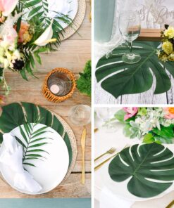 Moon Boat 120PCS Tropical Palm Leaves Plant Imitation Leaf-Hawaiian/Luau/Jungle Party Table Decorations 32 91fYlkyujBL