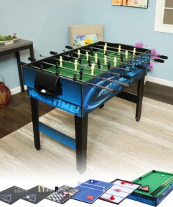 Alternative view of Sunnydaze 10-in-1 Game Table - Combination Multi-Game Table with Billiards, Push Hockey, Foosball, Ping Pong, and More - 49.5-Inch - Classic Wood Stain Game Time Blue