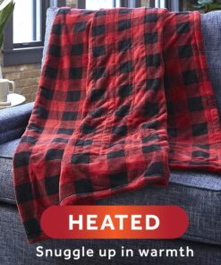 Alternative view of Sunbeam Royal Luxe Red Black Buffalo Plaid Heated Personal Throw / Blanket, Cozy-Warm, Adjustable Heat Settings