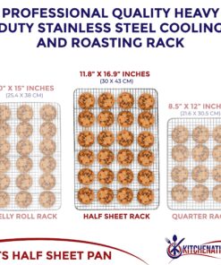 KITCHENATICS Half Sheet Cooling Rack for Cooking and Baking, Stainless Steel Baking Rack & Wire Rack, Bacon Grill Rack for Oven, Heavy-Duty Wire Cookie Cooling Rack fits Half Sheet Pan - 11.8 x 16.9 11.8" x 16.9" Half Sheet - 1 PC 25 91fztuvouML 2
