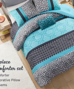 Mi Zone Comforter Set Fun Bedroom Décor - Modern All Season Polka Dot Print, Vibrant Color Cozy Bedding Layer, Matching Sham, Decorative Pillow, Full/Queen, Leopard Teal 4 Piece 27 91g1sbYQFLL