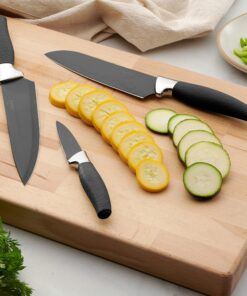 Chef Essential Carbon Steel Culinary Knife Set – 6-Piece Sharp Knife Set – Meat, Veggie, Bread Knife Set – Nonstick Chef Knife Cooking Knives – Professional Sharp Kitchen Knife Set Without Block Solid Black Set 24 91g89qZrCOL