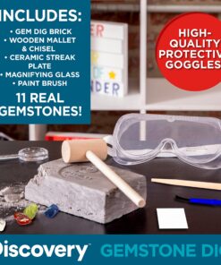 Discovery Kids Gemstone Dig Stem Science Kit by Horizon Group Usa, Excavate, Dig & Reveal 11 Real Gemstones, Includes Goggles, Excavation Tools, Streak Plate, Magnifying Glass & More 34 91gAvANVezL