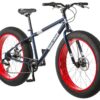 Mongoose Dolomite Mens and Womens Fat Tire Mountain Bike, 26-Inch Wheels, 4-Inch Wide Knobby Tires, 7-Speed, Adult Steel Frame, Front and Rear Brakes Navy Blue 17-Inch/Medium