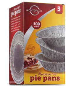 MontoPack Disposable 5" Aluminum Foil Pie/Tart Pans (100 Pack) | 5 Inch Round Cake Pan for Baking Personal Mini Pies, Homemade Cakes & Quiche | Oven Safe Foil Tins Easily Stack & Store Freeze & Reheat 5 Inch Pie/Tart Pans (100 Pack) 17 91gGFuEnPnL