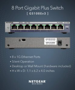 Alternative view of NETGEAR 8-Port Gigabit Ethernet Plus Switch (GS108Ev3) - Desktop, and ProSAFE Limited Lifetime Protection 8 Port with Enhanced Features