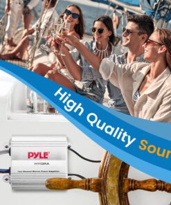 Pyle Hydra Marine Amplifier - Upgraded Elite Series 400 Watt 2 Channel Micro Amplifier - Waterproof, GAIN Level Controls, RCA Stereo Input, 3.5mm Jack & Volume Control (PLMRMP1A) Standard Packaging 19 91gVfGlhteL 1
