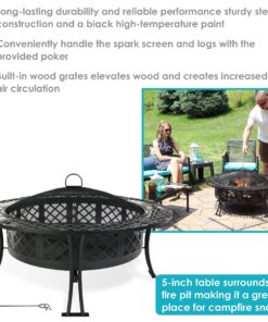 Sunnydaze 40-Inch Round Steel Fire Pit Table with Durable Spark Screen and Poker - Portable Design - Black - Diamond Weave 18 91ghRUDhEZL