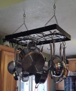 Fox Run Rectangular Hanging Pot Rack with Chains and 6 Hooks, 2 Inch, Black Iron Rectangular With Hooks 45 91gjBAGEmsL