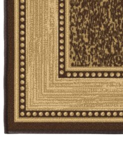 Machine Washable Bordered Design Non-Slip Rubberback 2x7 Traditional Runner Rug for Hallway, Kitchen, Bedroom, Living Room, 1'10" x 7', Brown Border Dark Brown Runner - 1'10" x 7' 35 91glFPXwbL