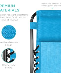 Best Choice Products Set of 2 Adjustable Steel Mesh Zero Gravity Lounge Chair Recliners w/Pillows and Cup Holder Trays, Light Blue 27 91h2 O5SJ1L