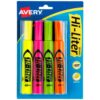 AVERY Hi-Liter Desk-Style Highlighters, Smear Safe Ink, Chisel Tip, 4 Assorted Color Highlighters (24063) 4 per pack 4 highlighters